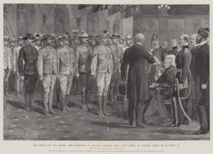 La Reina y su Imperio, la Inspección de Soldados Coloniales de Sudáfrica en el Castillo de Windsor el 16 de noviembre de Richard Caton Woodville junior